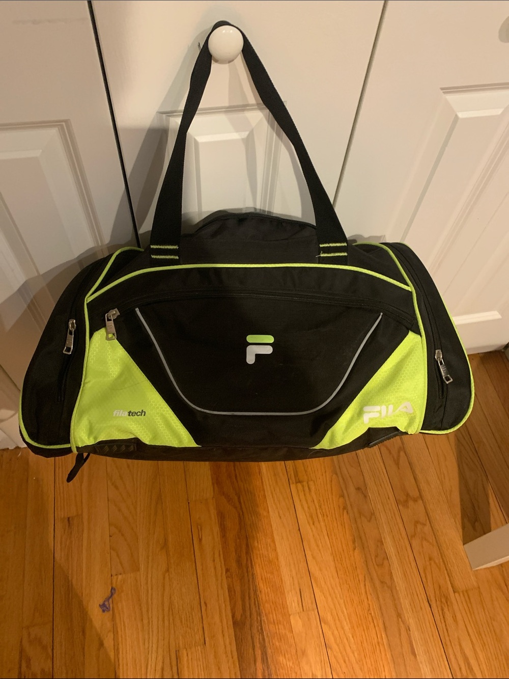Fila Black and Neon Green Sports Duffel Bag